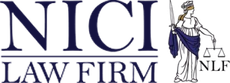 NIC Law Firm logo featuring blindfolded Lady Justice holding a sword and scales.