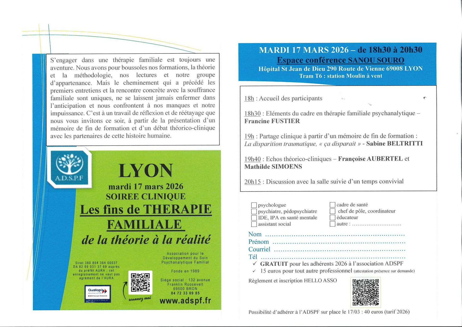 soirée clinique ADSPF : les fins de thérapie familiale, de la théorie à la réalité 17-03-2026