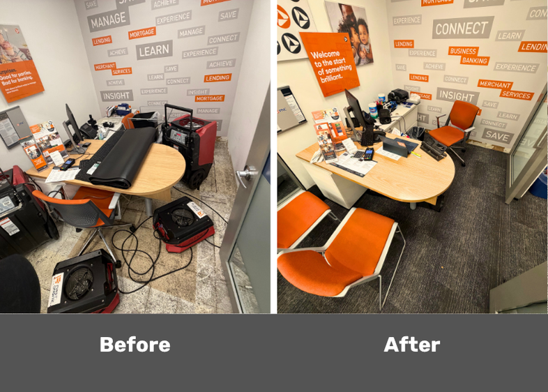 Flood Restoration & Carpet Replacement before & after