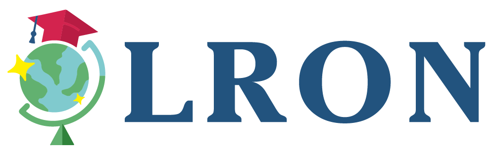 LRON 標誌，綠色地球和紅色畢業帽，旁邊是藍色字母