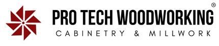 Logo for Pro Tech Woodworking: red pinwheel and text