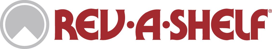 Logo for Rev-A-Shelf in red text with a gray circle and triangle graphic.