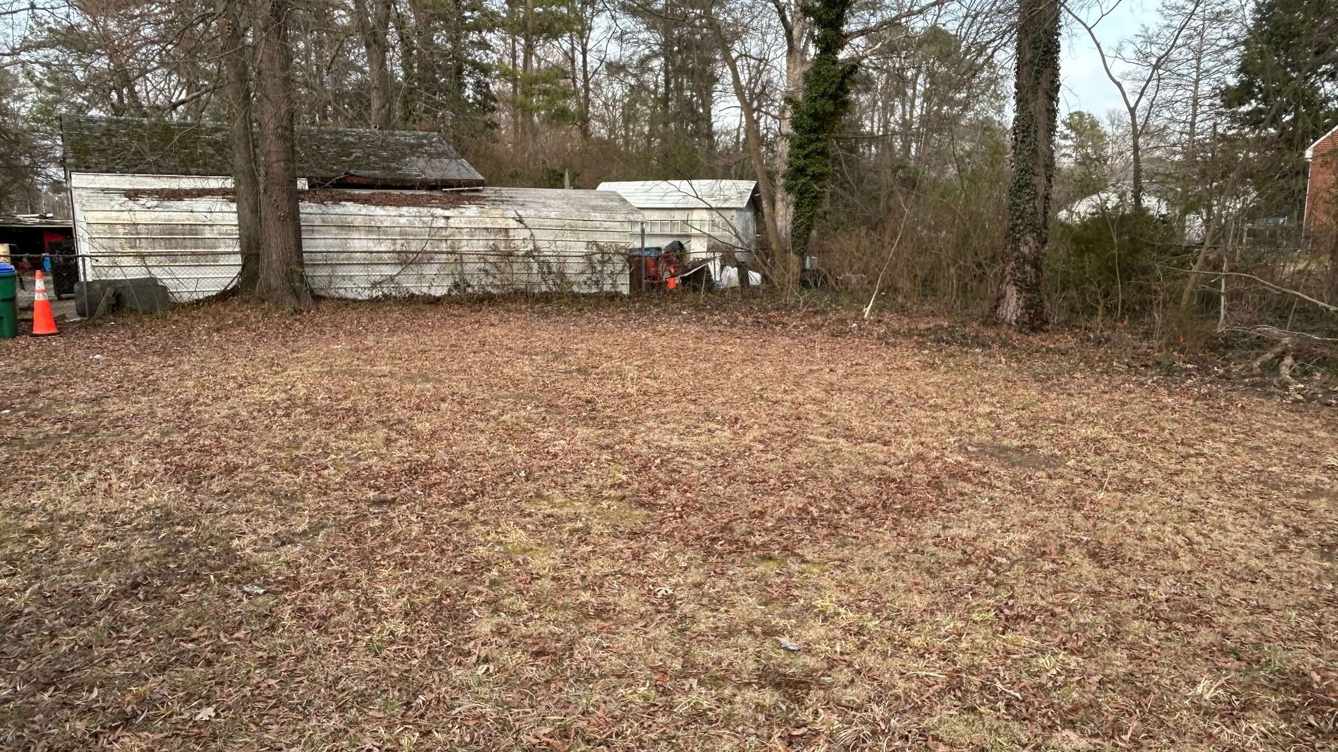 Backyard land clearing project before excavation by Tayeb's Landscaping in Chesterfield County, VA.