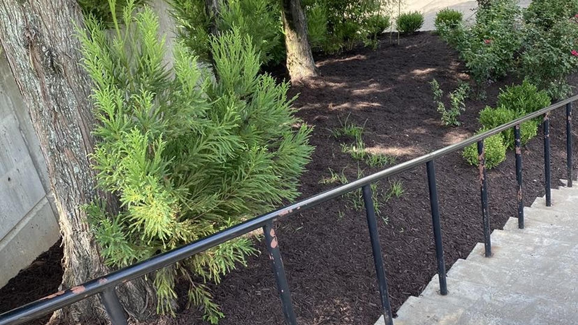 Decorative river rock landscape bed installed by Tayeb's Landscaping in Chesterfield, VA.