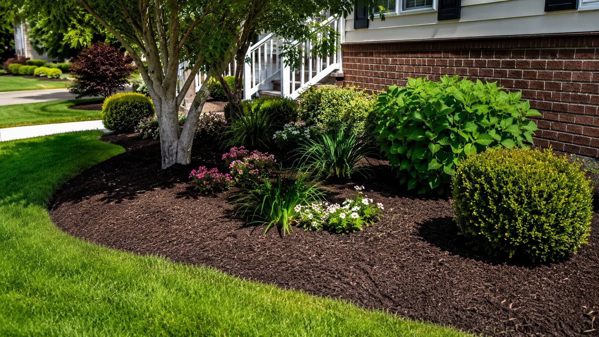 Professional mulch installation around trees, shrubs, and landscape beds in Chesterfield, VA