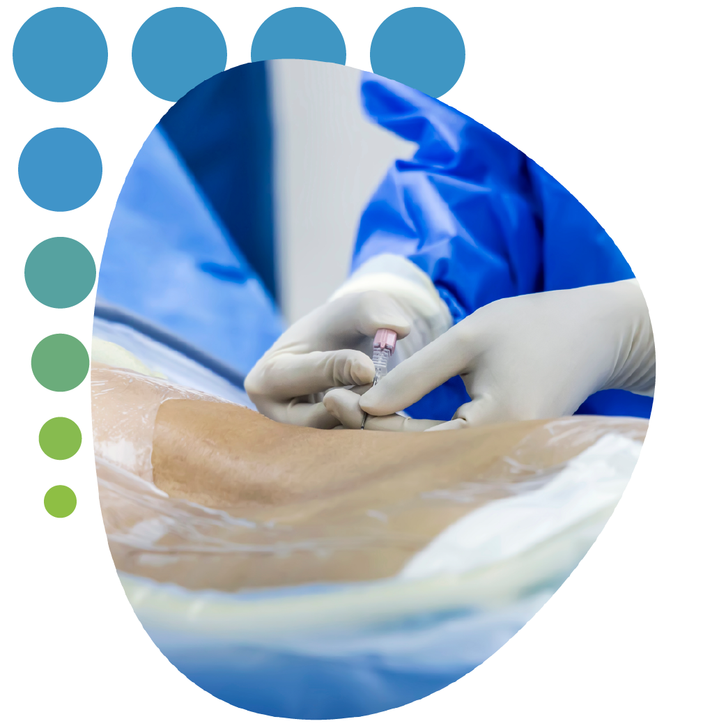 Doctor or surgeon in blue uniform did lumbar puncture