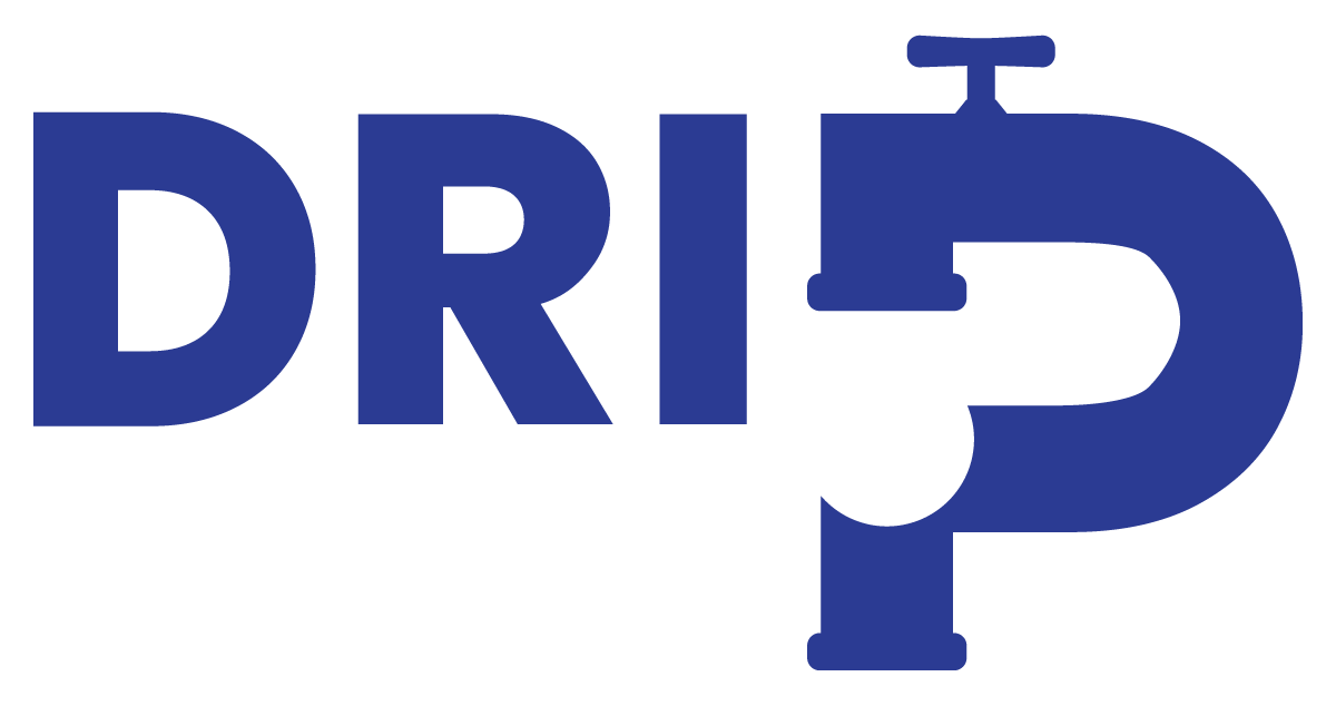 Blue DRI logo with a stylized letter P formed in the design