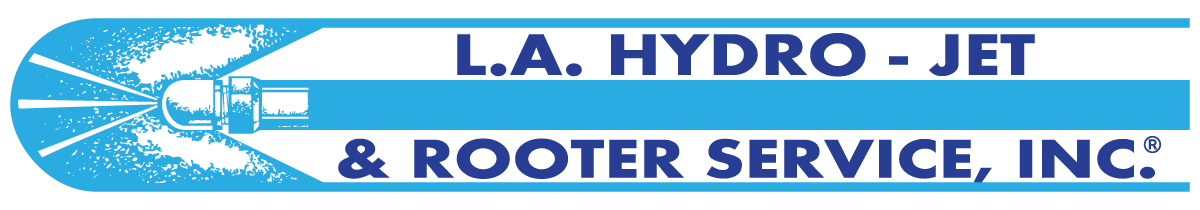L.A. Hydro-Jet & Rooter Service, Inc. logo in light blue with text on a dark blue background.