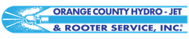 Logo for Orange County Hydro-Jet & Rooter Service, Inc. Light blue with text and a hose-like graphic.