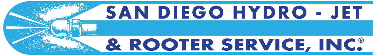 San Diego Hydro-Jet & Rooter Service, Inc. blue logo with pipe and water jet graphic