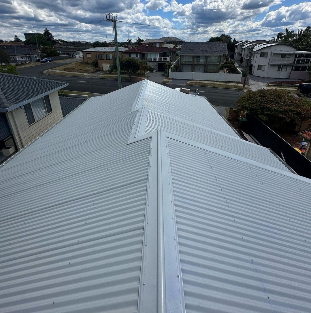 View From a Corrugated Metal Roof Over a Neighborhood — Norwest Roof Restorations In Lake Macquaire, NSW