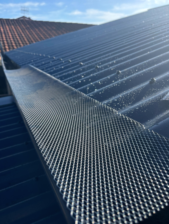A Close Up of a Gutter on Top of a Roof — Norwest Roof Restorations In Central Coast, NSW
