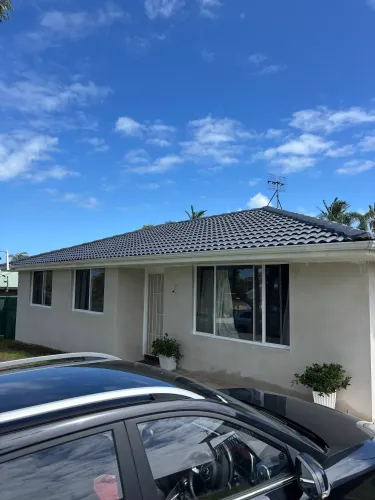 small collage of a leaf guard protection on a roof in the central coast