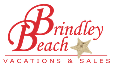 Brindley Beach Vacations & Sales logo in red script with a tan starfish on white background