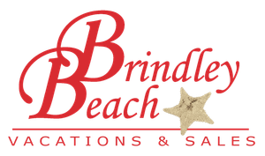 Brindley Beach Vacations & Sales logo in red script with a tan starfish on white background