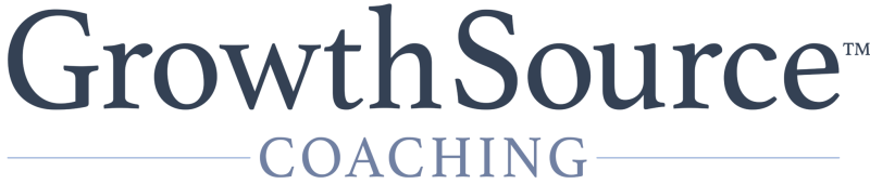 Logo for GrowthSource Coaching. Text in dark blue, with
