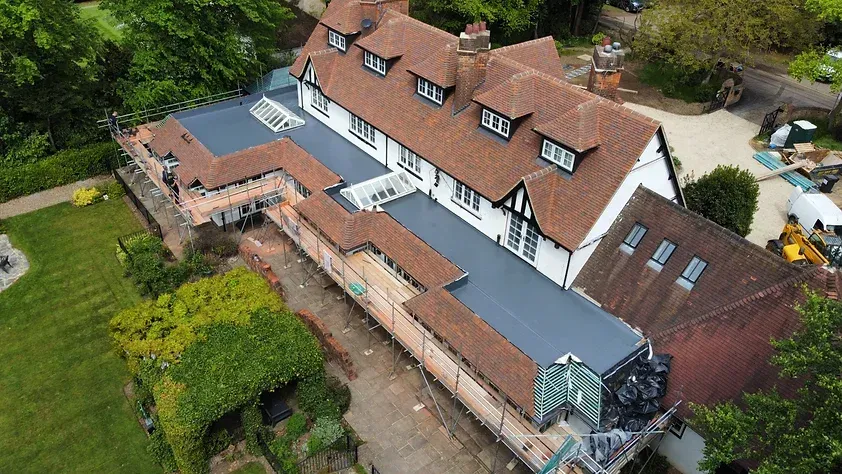 large roofing project viewed from above
