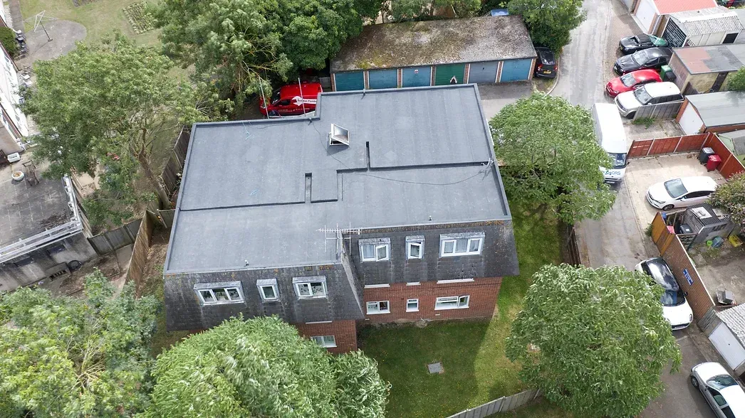 large roofing project viewed from above