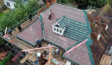 roof with tiles removed for repair