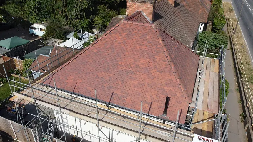 tiled roof under construction