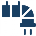 Blue plug icon with three-prong plug and angled cord connection.