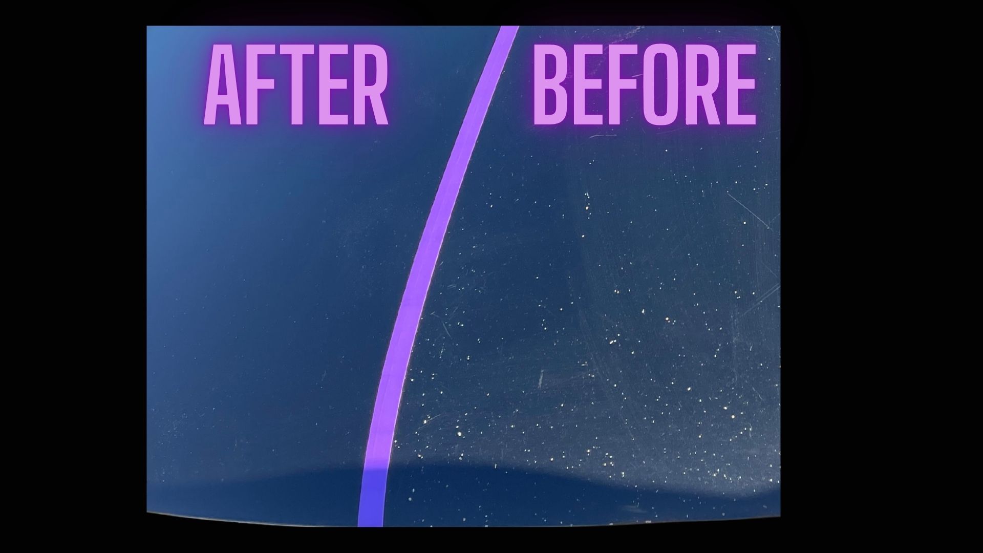 Comparison of a chipped up hood before and after processing, with the 