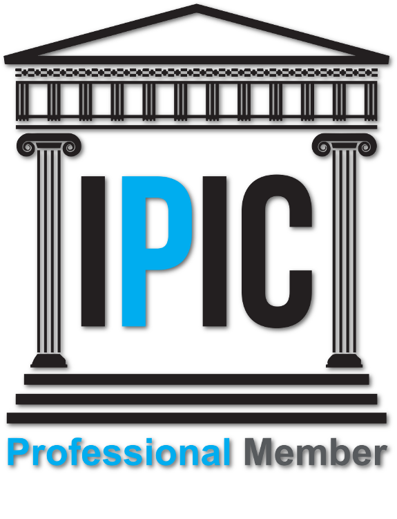 PIC Professional Member logo with blue and black text and a classical columned emblem