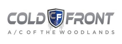 Logo for Cold Front A/C of The Woodlands with a shield and snowflake icon.