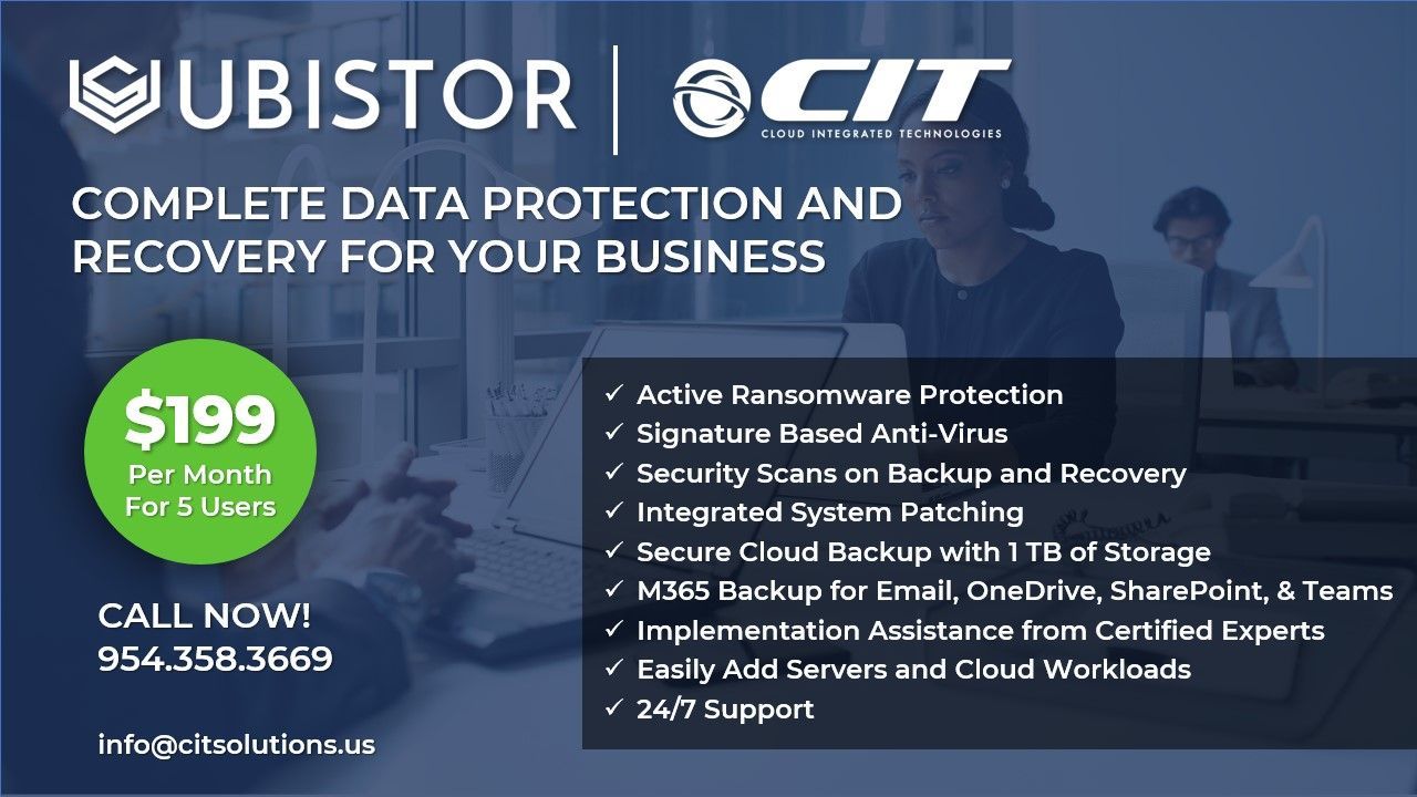 Ubistor Promotion An advertisement for ubistor cit complete data protection and recovery for your business