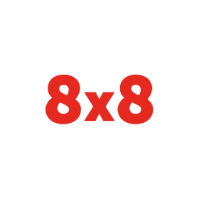 A red 8x8 logo on a white background