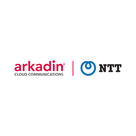 The logo for arkadin cloud communications and ntt is on a white background.