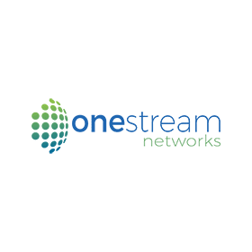 A blue and green logo for onestream networks