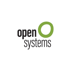 A logo for open systems with a green circle in the middle