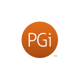 A pgi logo in an orange circle on a white background