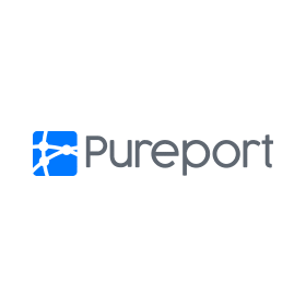 A blue and white logo for pureport on a white background.
