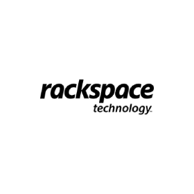 A black and white logo for rackspace technology on a white background.