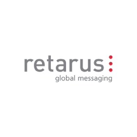 A logo for retarus global messaging on a white background