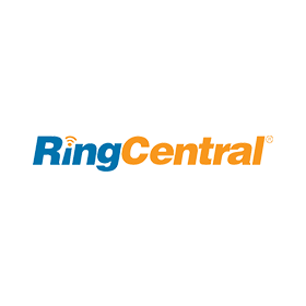 The logo for ringcentral is blue and orange on a white background.