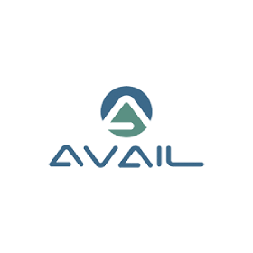 A blue and green logo for avail on a white background