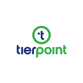 The logo for tierpoint is green and blue and has a t in a circle.