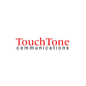 A red and white logo for touchtone communications