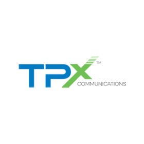 A blue and green logo for tpx communications