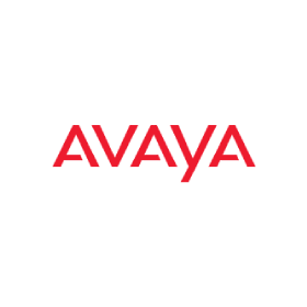 A red and white logo for avaya on a white background