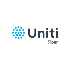 The uniti fiber logo has a blue circle with dots on it.