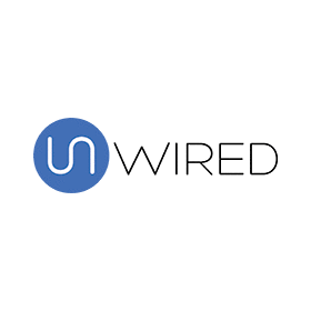 The logo for unwired is a blue circle with the word unwired inside of it.