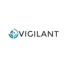 A logo for vigilant with a target in the middle.