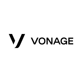 A black and white logo for vonage on a white background.