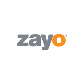 The logo for zayo is gray and orange on a white background.