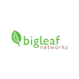 The logo for bigleaf networks has a green leaf on it.