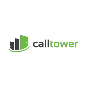 A green and black logo for a company called calltower.